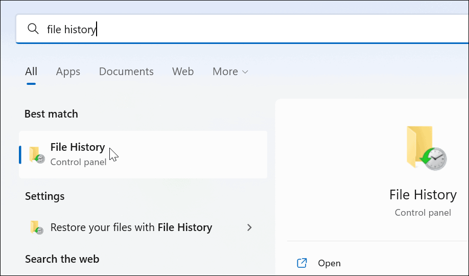 utiliser l'historique des fichiers sur windows 11