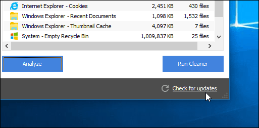 CCleaner Check for Update