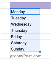 Jours de la semaine dans Google Sheets