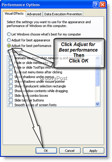 Windows XP Adjust pour de meilleures performances