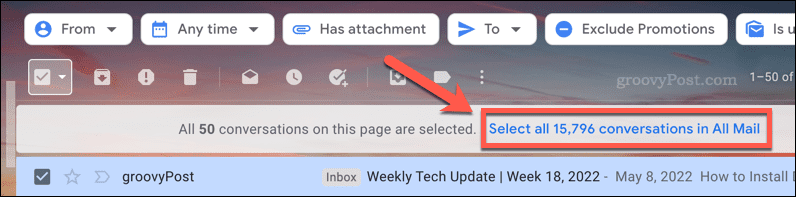 Sélection de tous les e-mails d'un dossier dans Gmail