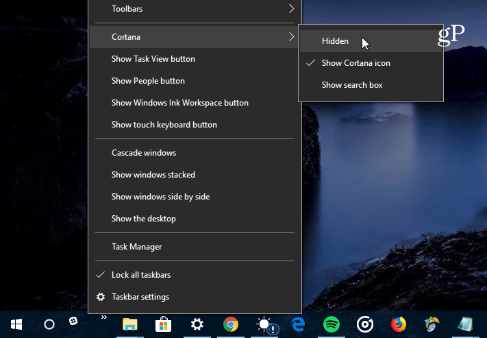 masquer le champ de recherche Cortana