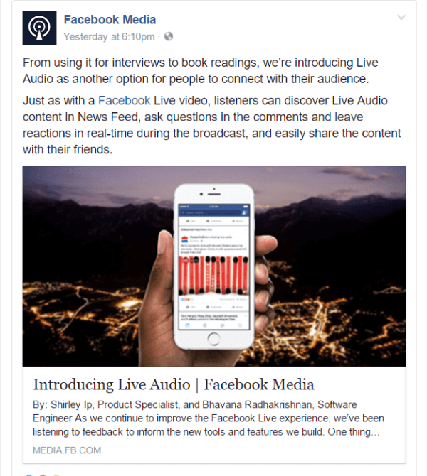 Facebook a introduit une nouvelle façon de mettre en ligne sur Facebook avec Live Audio.