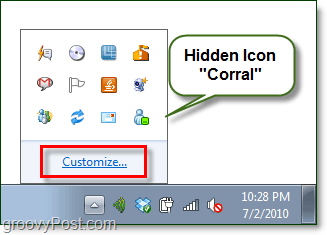 l'icône corral cachée dans windows 7