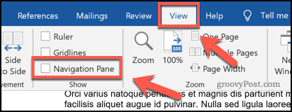Activation du volet de navigation dans Microsoft Word