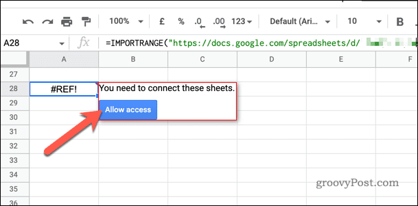 Bouton IMPORTRANGE Autoriser l'accès dans Google Sheets