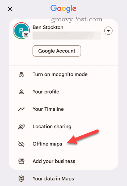 Ouvrir le menu Google Maps hors ligne