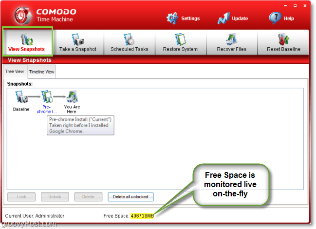 Comodo Time Machine crée des instantanés et des images du système