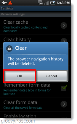 confirmer l'historique de navigation effacer sur le navigateur du téléphone Android