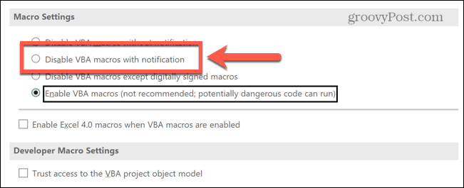 excel désactiver les macros avec les notifications