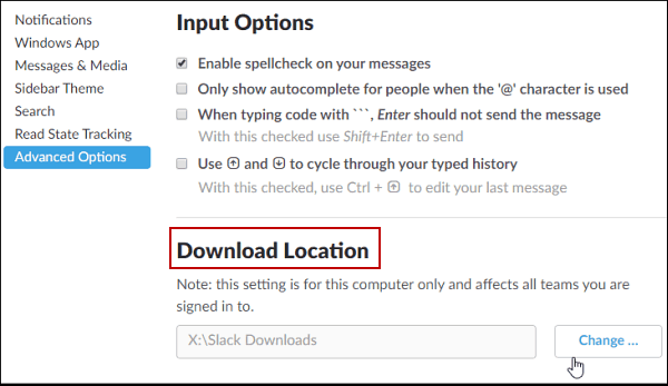 Emplacement de téléchargement Slack