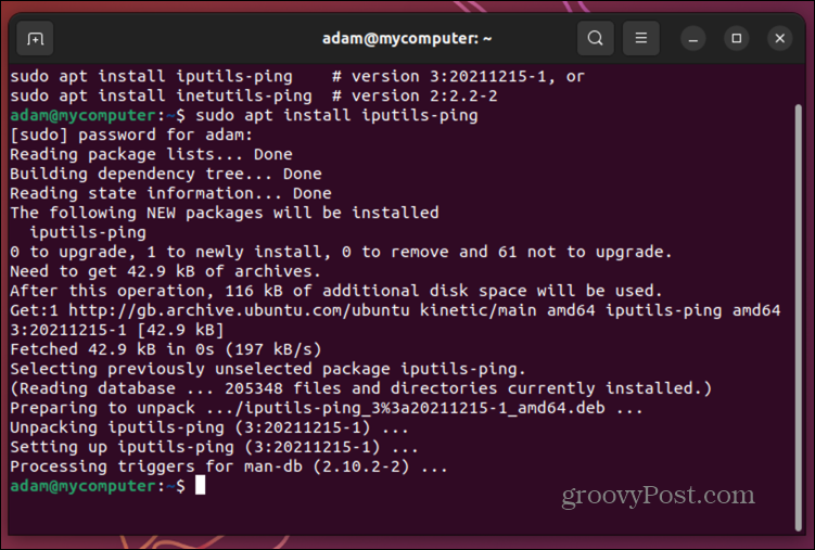 ping d'installation d'ubuntu