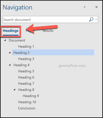 Volet de navigation dans Word