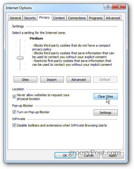Confidentialité de Windows 7 IE 10