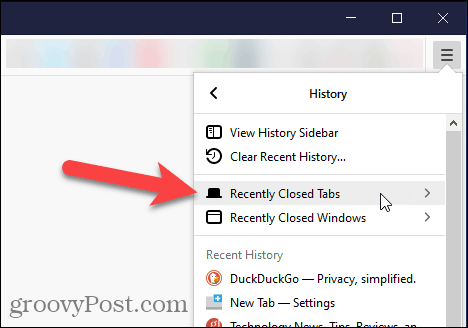 Sélectionnez les onglets récemment fermés dans Firefox