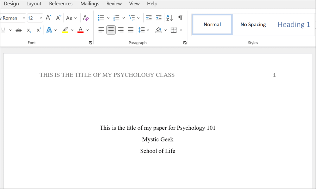 format de page de titre style apa dans Microsoft Word