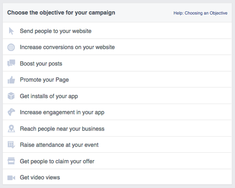objectifs de la campagne publicitaire facebook