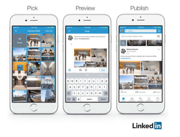 LinkedIn a annoncé que les membres peuvent désormais facilement ajouter plusieurs photos à un seul message.