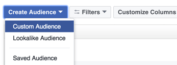 Cliquez sur l'option pour créer une audience personnalisée Facebook.