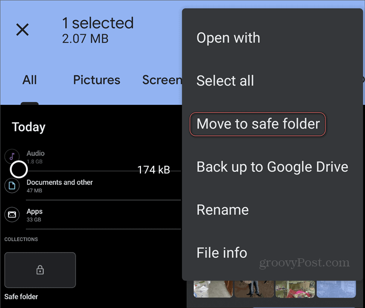 Déplacement des fichiers par Google Safe Folder