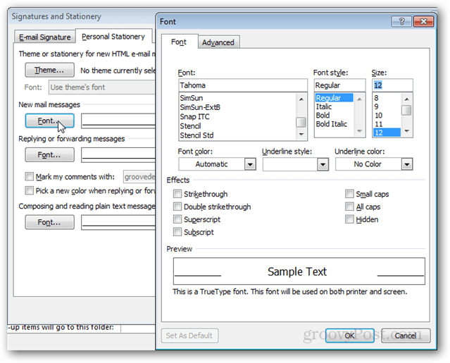 options avancées de signature et de papeterie dans Outlook 2010