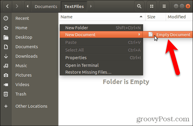 Créer un nouveau document vierge dans Nautilus sous Ubuntu Linux