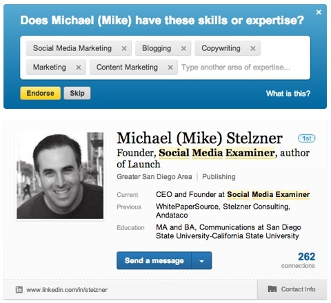 Approbation des compétences de Michael Stelzner LinkedIn