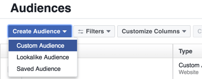 Créez une audience personnalisée dans Facebook Ads Manager.