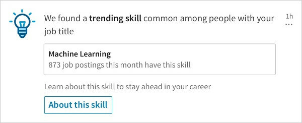 LinkedIn a lancé une nouvelle notification qui partage les compétences pertinentes en matière de tendances entre les personnes ayant le même titre de poste.