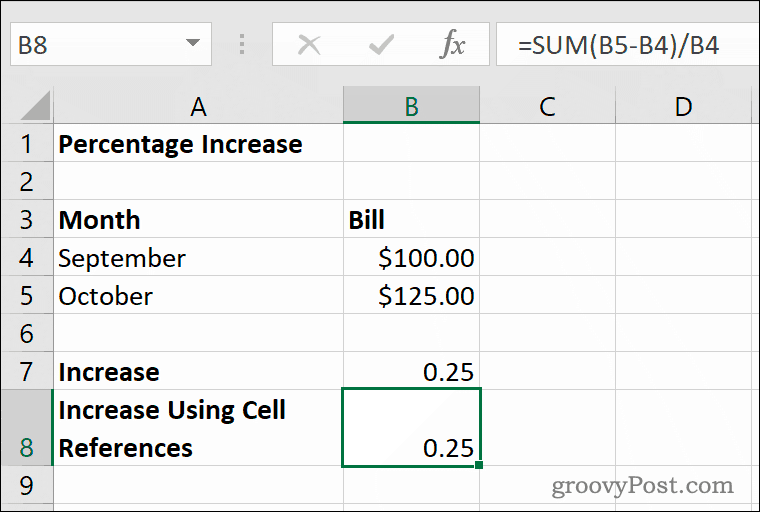 Un exemple d'augmentation de pourcentage dans Microsoft Excel