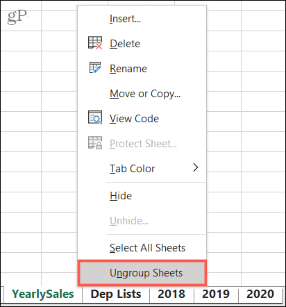 Dissocier des feuilles dans Excel