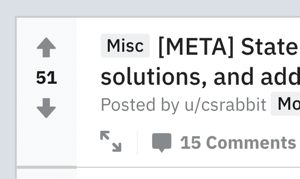 Comment commercialiser votre entreprise sur Reddit, exemple de publication montrant des votes positifs et le nombre de commentaires