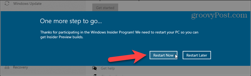 Redémarrez pour terminer l'inscription aux builds Windows Insider