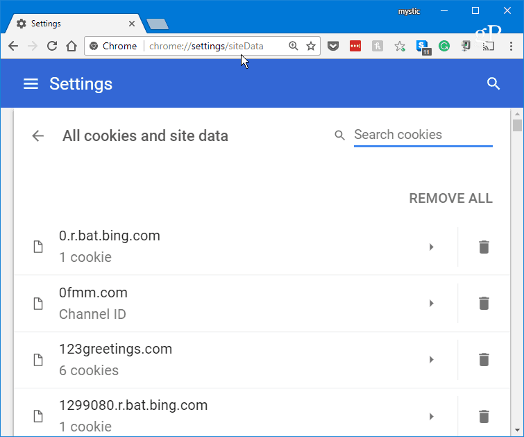 Rechercher des cookies dans Chrome