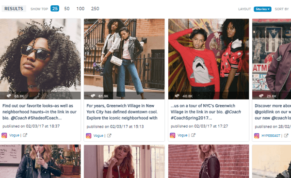 Vous pouvez également voir les publications Instagram les plus engageantes de la marque au cours de la semaine dernière.