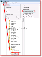 Éditeur du Registre Windows permettant la récupération des e-mails dans la boîte de réception pour Outlook 2007 Dword