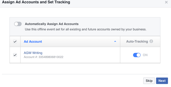 Facebook peut attribuer automatiquement des comptes publicitaires à votre événement hors ligne ou vous pouvez les attribuer vous-même manuellement.