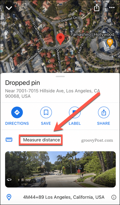 Bouton de mesure de la distance Google Maps sur mobile