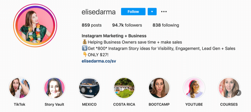 Profil Instagram d'Elise Darma