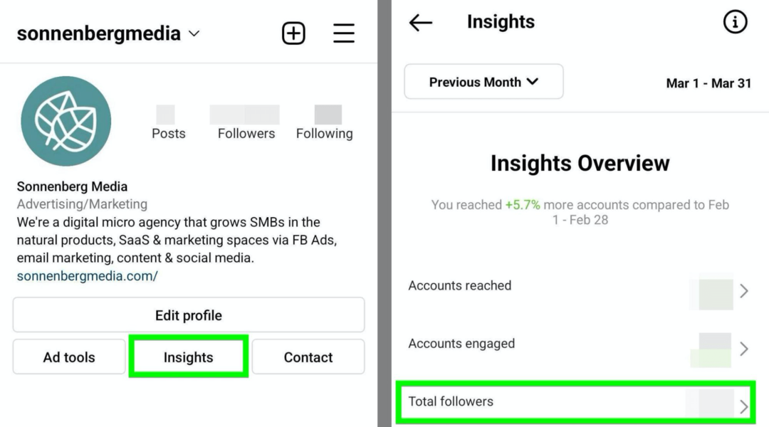 image de l'option Nombre total d'abonnés d'Instagram Insights