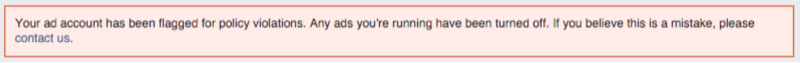 Message à l'écran des publicités Facebook: votre compte a été signalé pour violation des règles