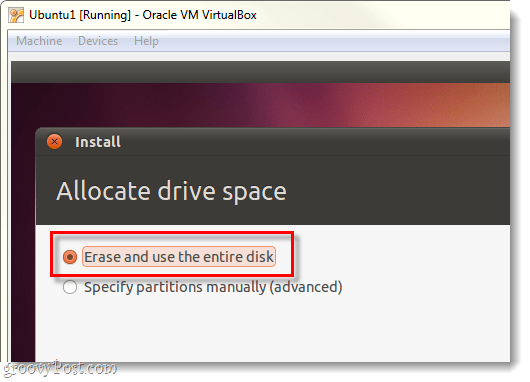 effacer et utiliser le disque entier pour ubuntu