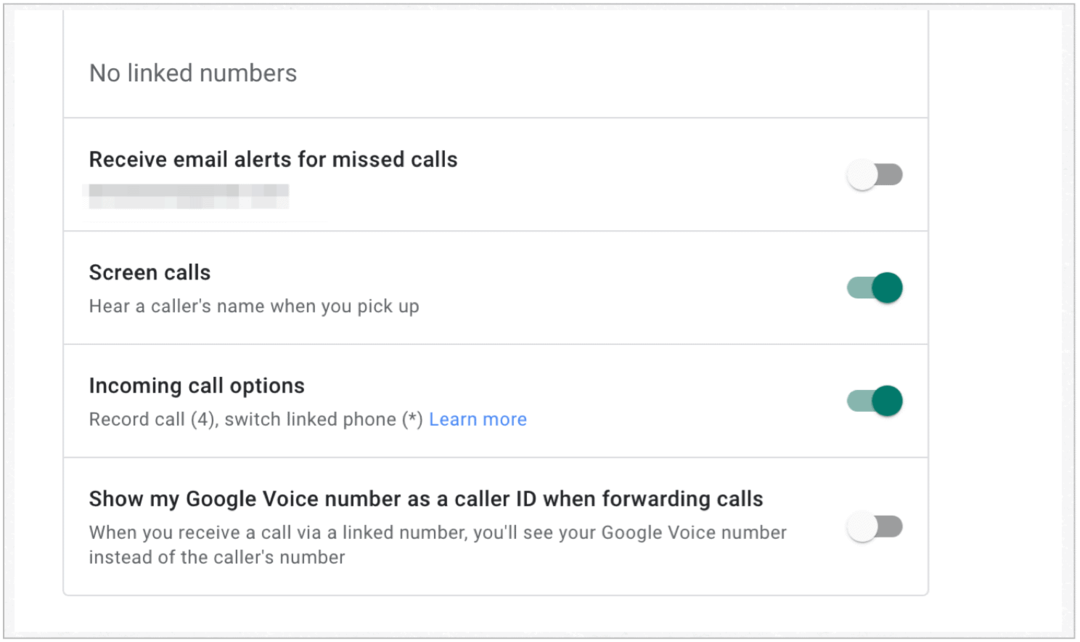 Options d'appels entrants Google Voice