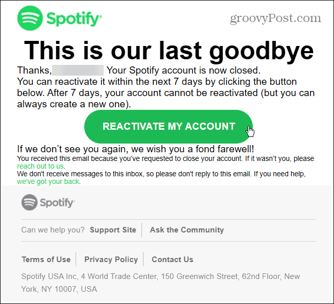 E-mail de réactivation de Spotify