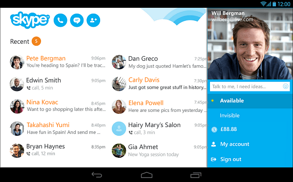 Skype 4.4 pour Android vient avec un nouveau look de tablette