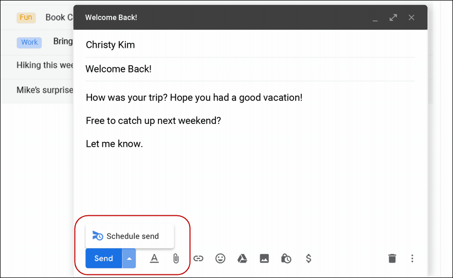 Planifier l'envoi de Gmail sur le bureau
