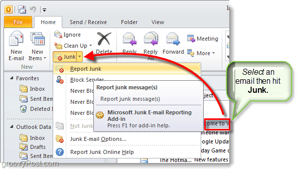 outil de rapport de courrier indésirable dans Outlook 2010
