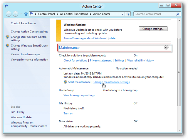 Comment utiliser la maintenance automatique de Windows 8
