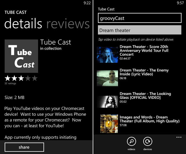 Tube Cast pour Windows Phone 8