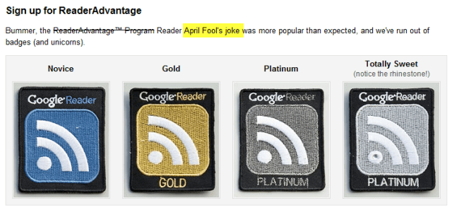 Insigne Google Reader 2010 April Fools Reader Advantage